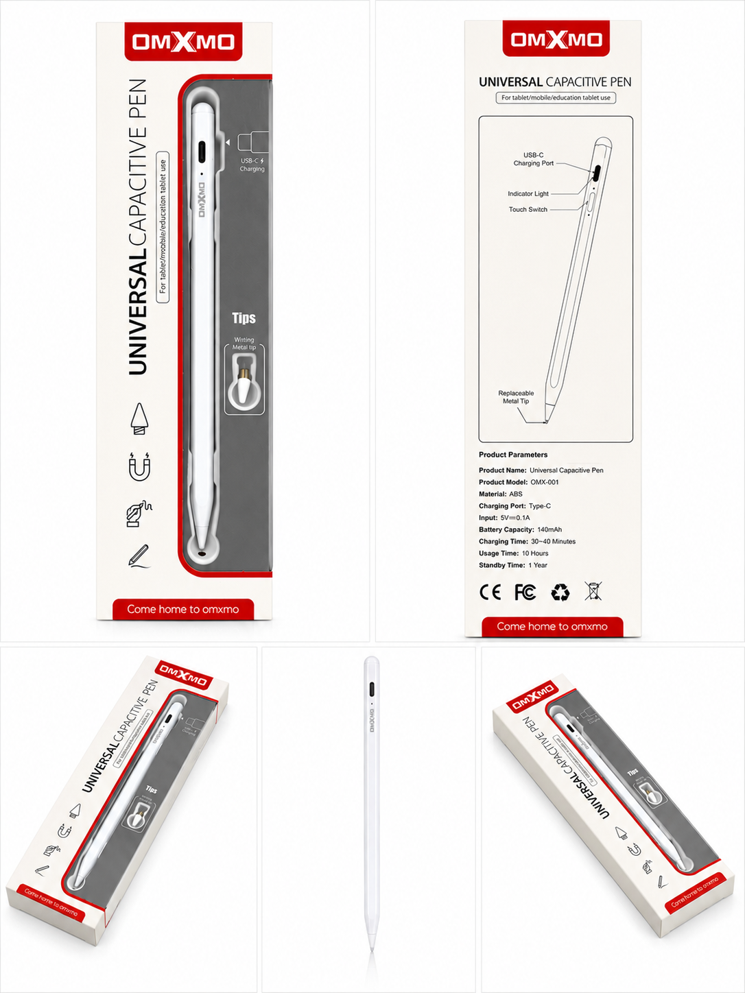 OMXMO Universal Capacitive Stylus Pen – USB-C Rechargeable, Magnetic Attachment, High Precision Touch Pen for Tablets & Smartphones