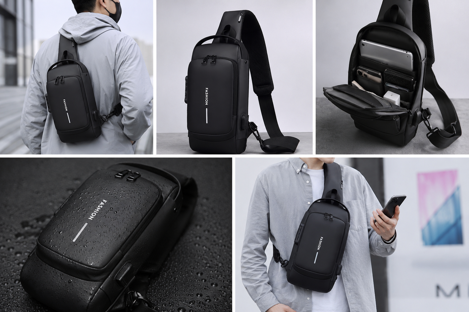 Black Men & Women Sling Bag Waterproof AntiTheft Polyester Slim Leisure Travel Crossbody/Chest/Shoulder bag — photo 3
