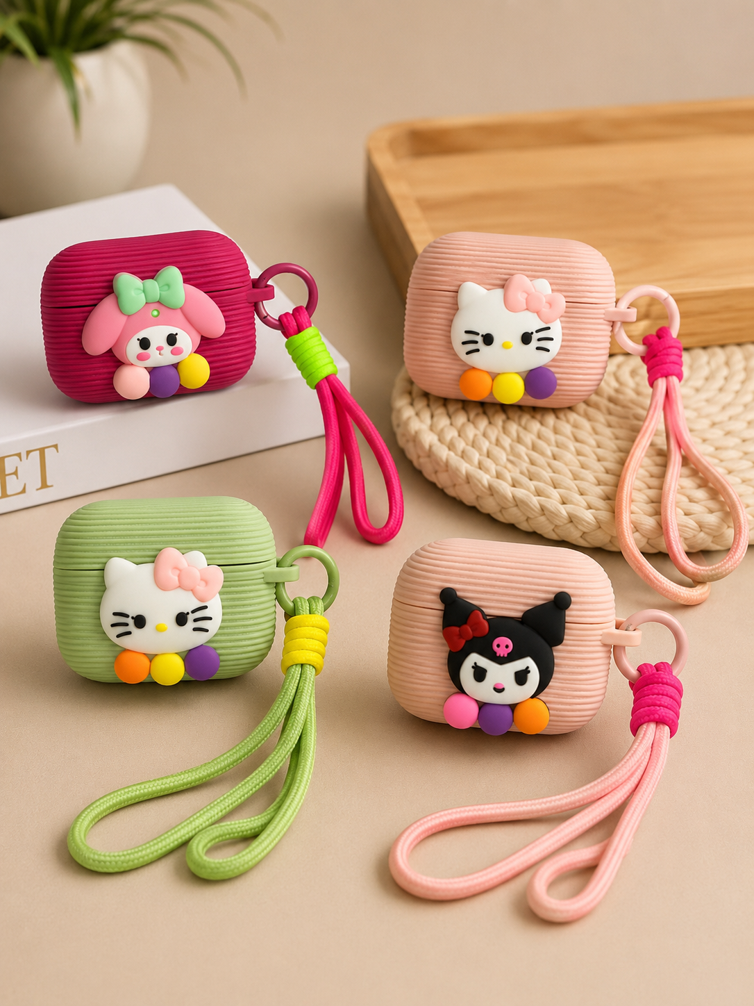 Cute Cartoon Silicone AirPods Pro 2 Case with Wrist Strap